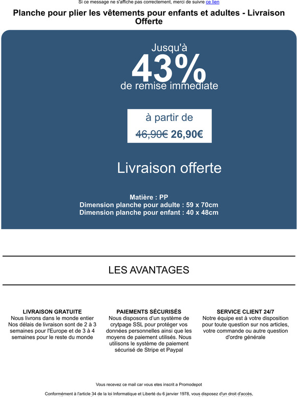 Promo dépôt boutique Decouvrez notre Planche pour plier les vêtements pour enfants et adultes