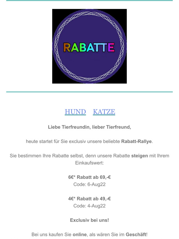 🐶  Belohnen Sie sich selbst bei unserer Rabatt Rallye 🐱