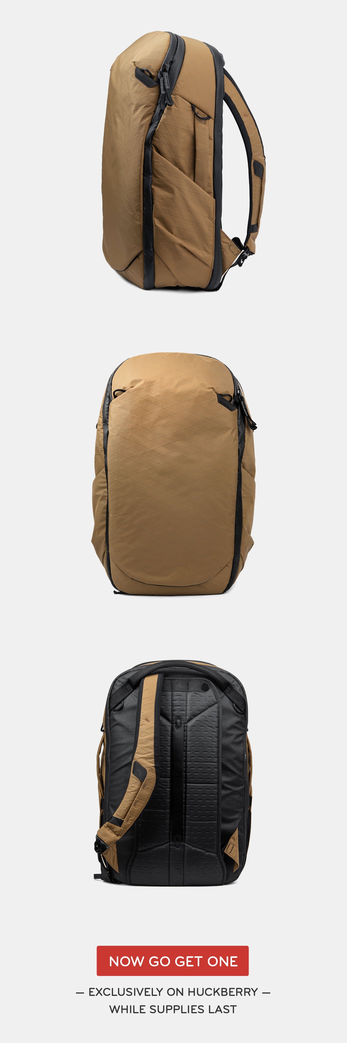 Peak Design X Huckberry Travel Backpack + Tech Pouch (30L, Coyote Tan) NWT