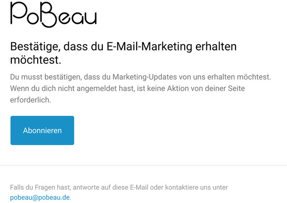 Bestätige, dass du E-Mail-Marketing erhalten möchtest.