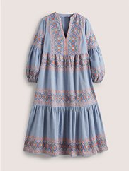 Tiered Embroidered Maxi Dress - Chambray clair