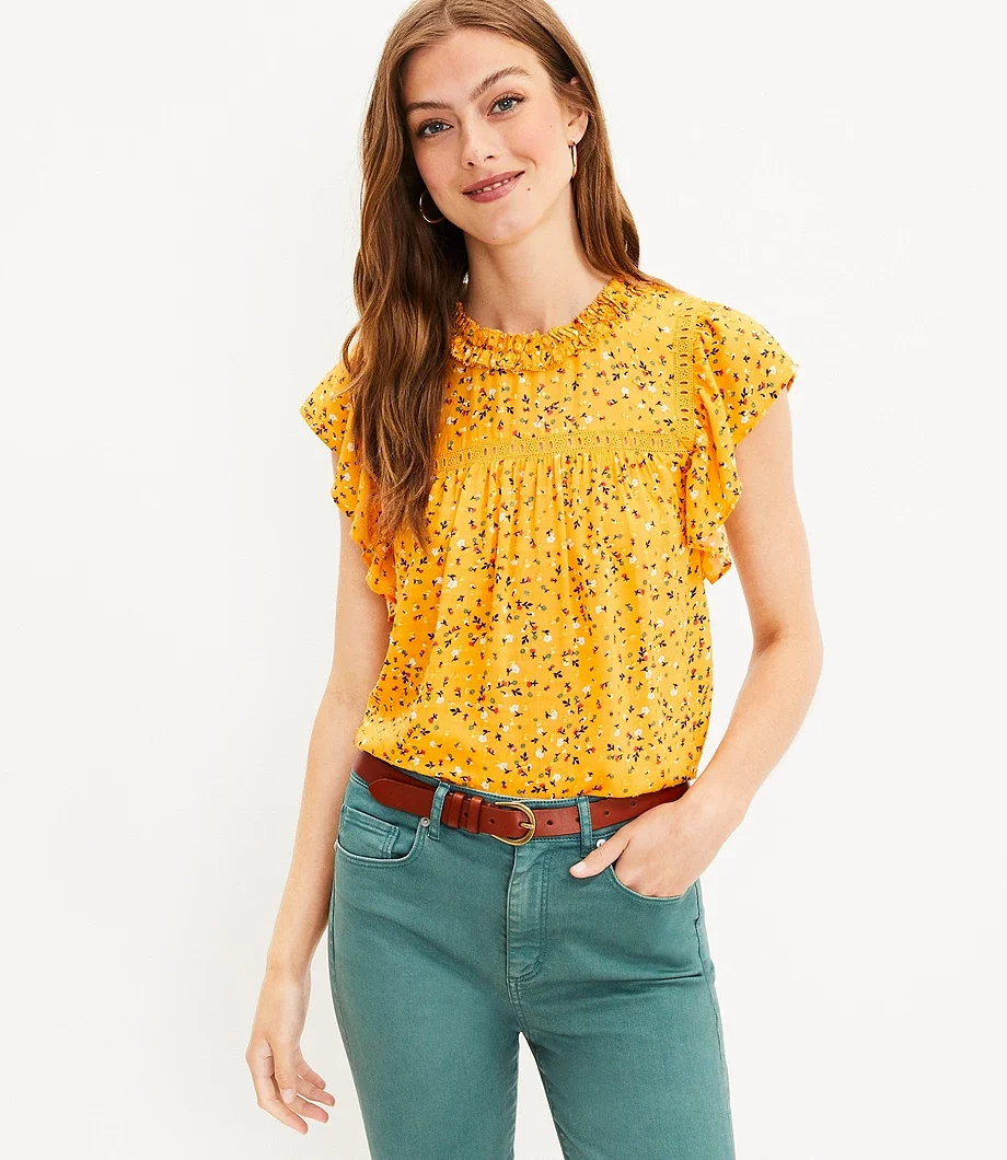 Floral Lacy Flutter Sleeve Top