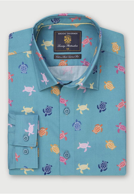 Aqua with Turtle Print 'Tales of the Sea' Shirt