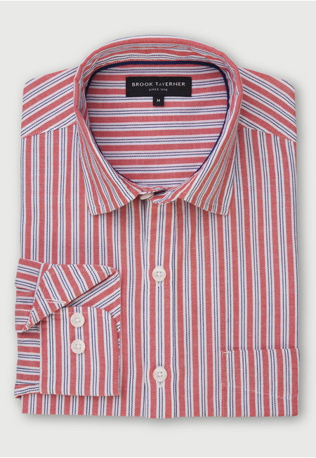 Rose with Navy and White Candy Stripe Shirt