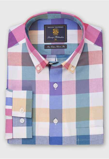 Navy, Rose, Aqua and Peach Check Shirt