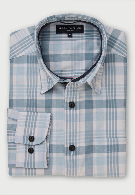 Ocean Blue Check Cotton Long Sleeve Shirt