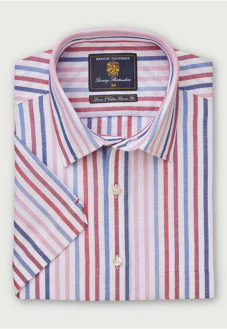 Blue, Red, Pink and Rose Stripe Short Sleeve Shirt