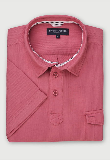 Raspberry Waffle Woven Polo Shirt