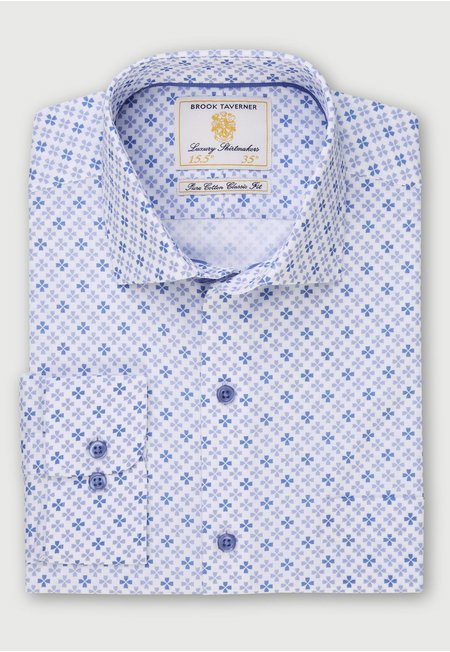 Sky Blue and Blue Saxon Cross Print Design Long Sleeve Shirt