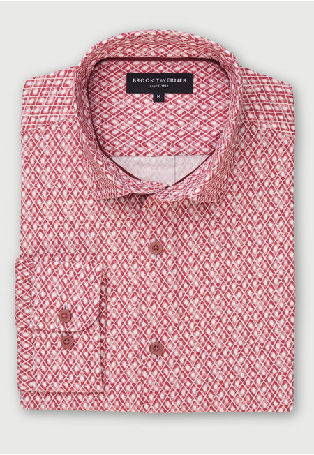 Strawberry Washed Cotton Oxford Geometric Print Shirt
