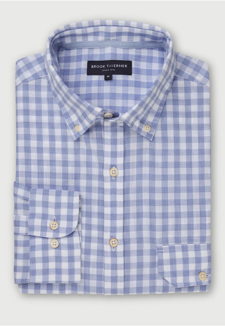 Sky Blue Gingham 'Relaxed' Long Sleeve Shirt
