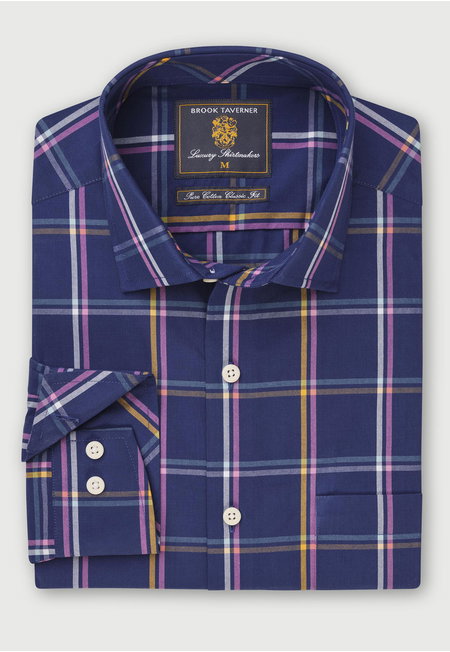 Navy with Blue, Rose, Yellow and White Check Shirt