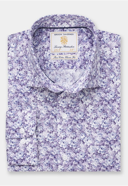 Classic Fit Business Casual Lavender Floral Print Shirt