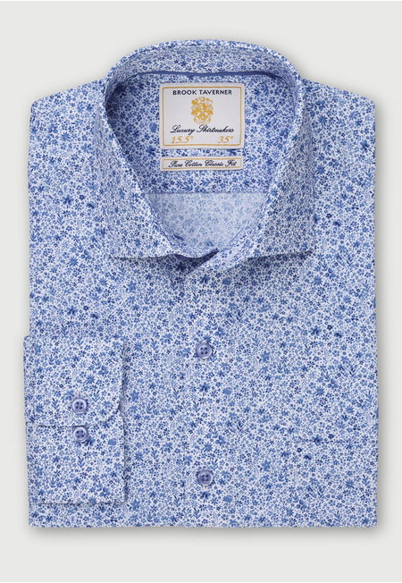Sky Blue Floral Print Design Long Sleeve Shirt
