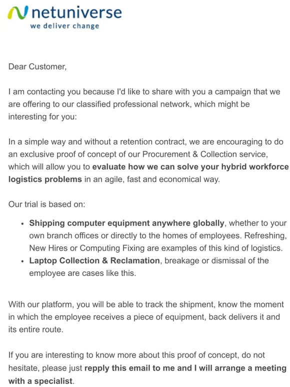 Try a concept proof of our Procurement & Collection service