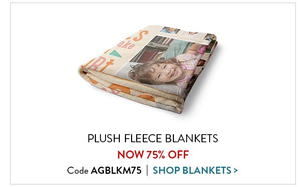 Plush fleece blankets are now 75 percent off with code AGBLKM75.  Click to shop blankets
