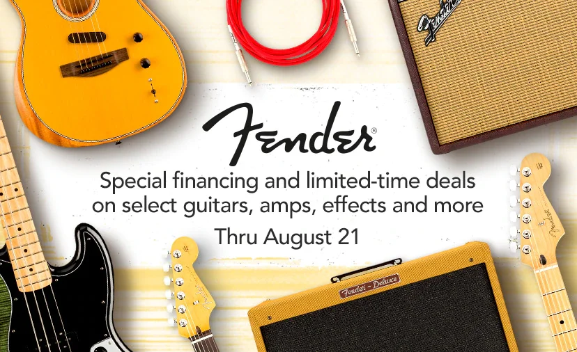 Special financing and limited-time deals on select guitars, amps, effects and more. Thru August 21. Shop Now or Call 877-687-5403