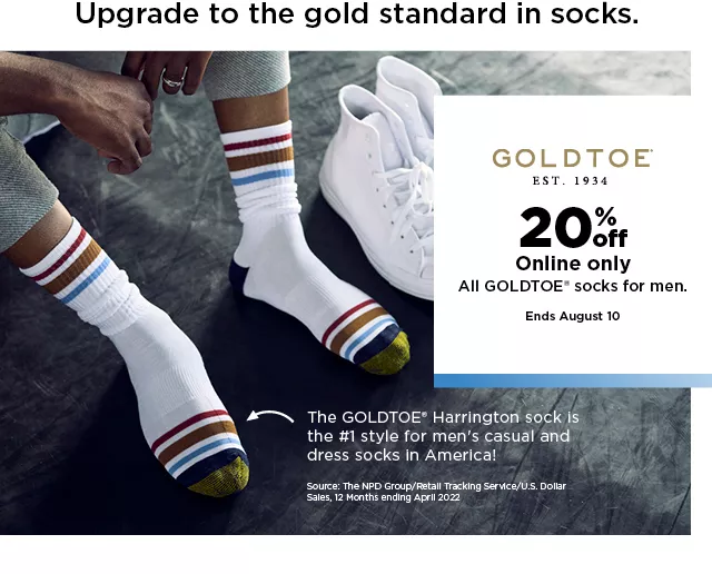 20% off online only all goldtoe socks for men. shop now.