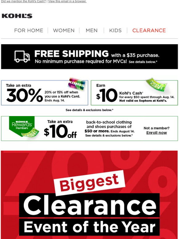 Kohl's: Up to 70% off new clearance markdowns 🥳 Take 30%, 20% or 15%