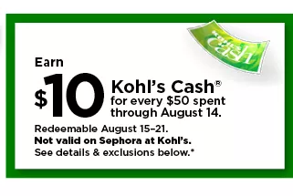 earn $10 kohls cash for every $50 spent. not valid on sephora at kohl's. shop now.
