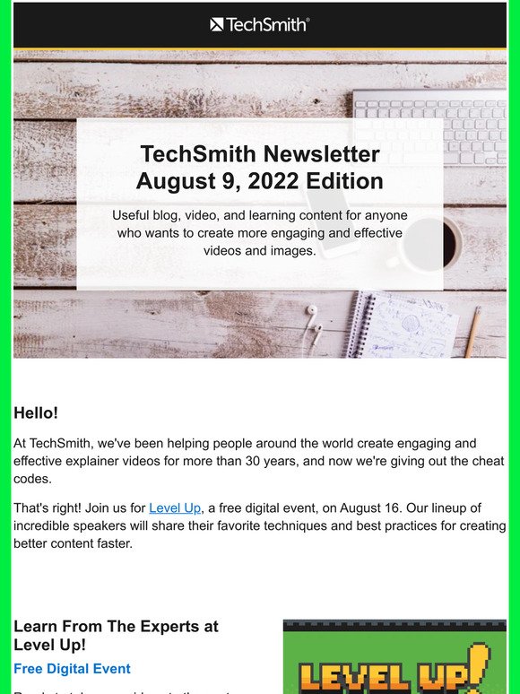 TechSmith News: Learn From Experts at Level Up, Make Hybrid Work Easy, & Even More!
