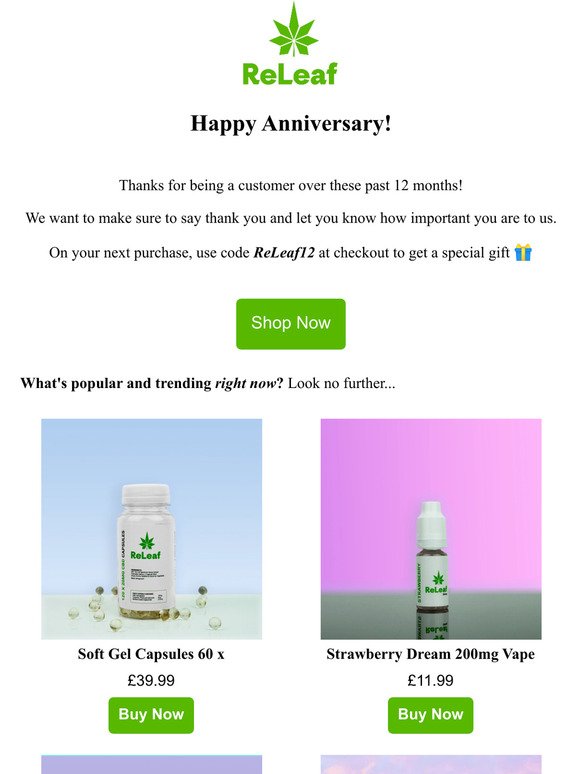 It's your (first purchase) anniversary!