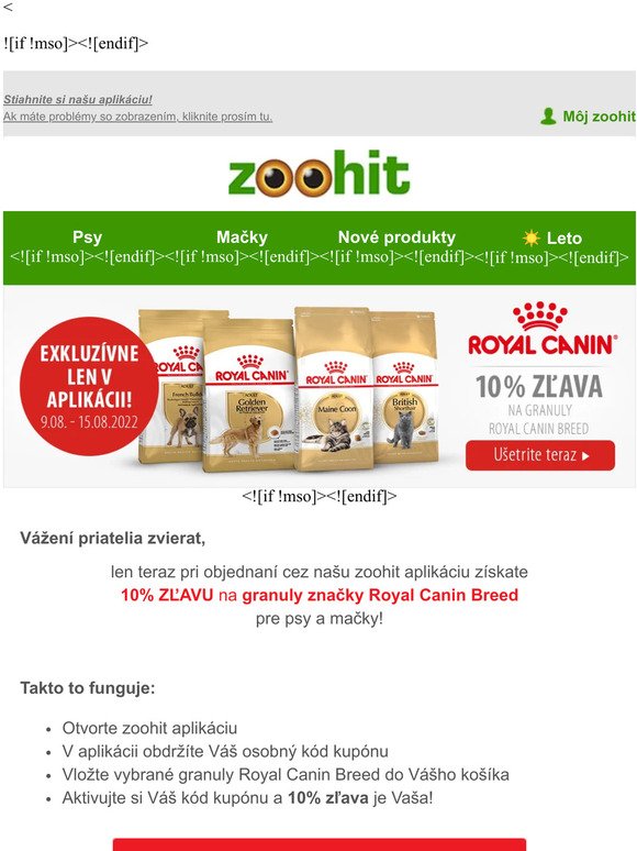 10% zľava na granuly Royal Canin Breed v aplikácii!