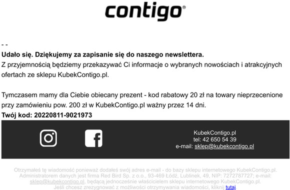 Dziękujemy za zapisanie się na newsletter KubekContigo.pl