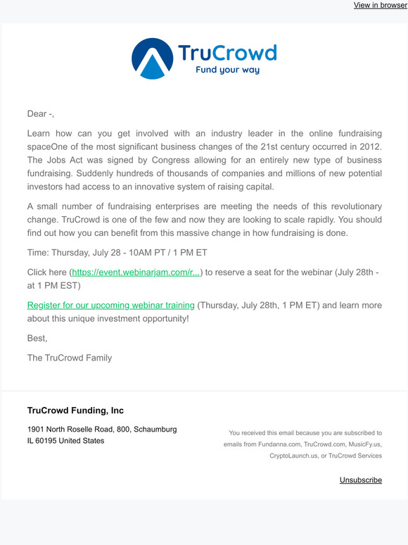 —, Unique Ownership Opportunity Involving Trucrowd Funding