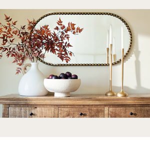 Aged Gold Beaded Frame Metal Wall Mirror