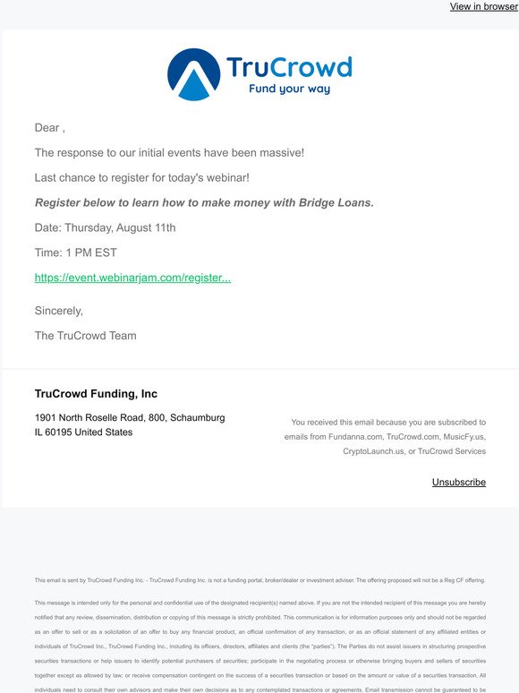 Today - Important Update from TruCrowd Funding’s Bridge Loan Program