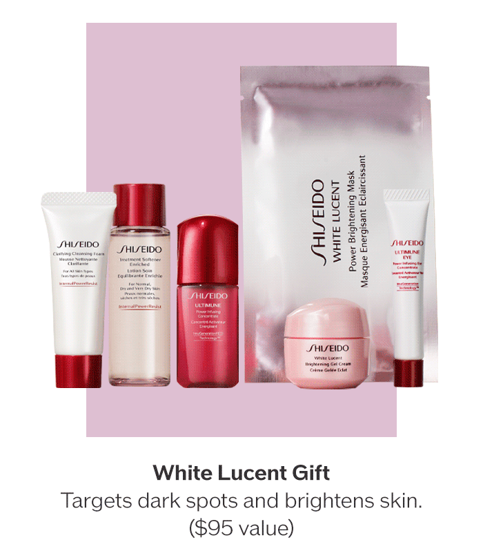 "White Lucent Gift  Targets dark spots and brightens skin.  ($95 value)"