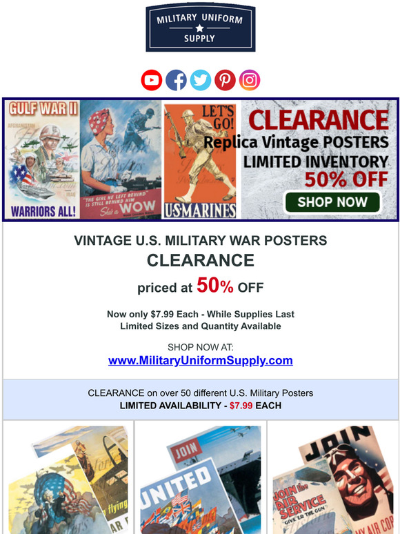 CLEARANCE 50% OFF Military Posters - Up to 85% OFF select CLOSEOUTS
