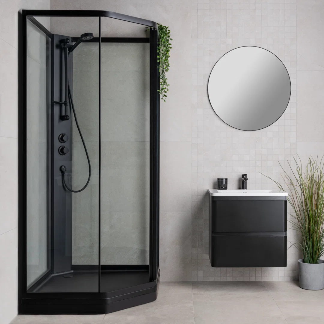 Celeste primero dusjkabinett 90x90x205 cm m/sikkerhetsfolie, sort