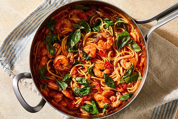 Shrimp Pasta With Tomatoes, Basil & Chile Butter