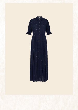 Embroidered spot shirt dress in lenzing™ ecovero™ blue