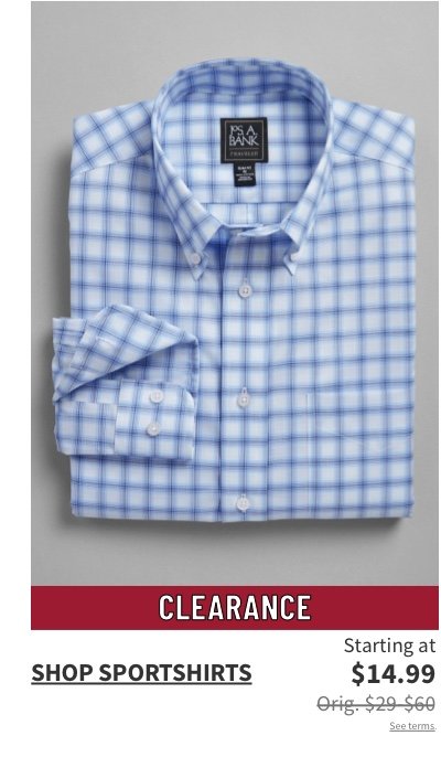 Clearance Sportshirts starting at $14.99