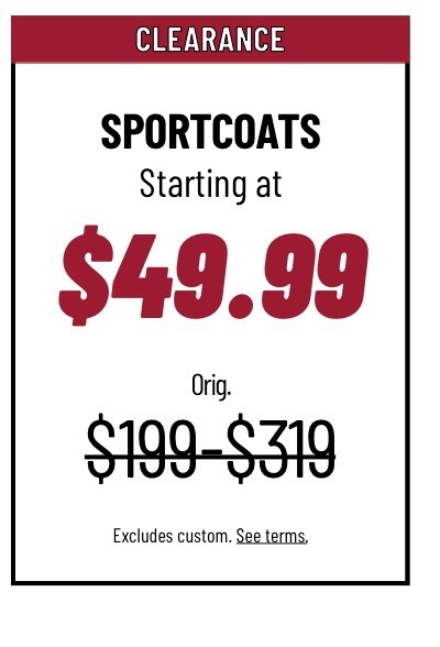 Clearance Sportcoats starting at $49.99