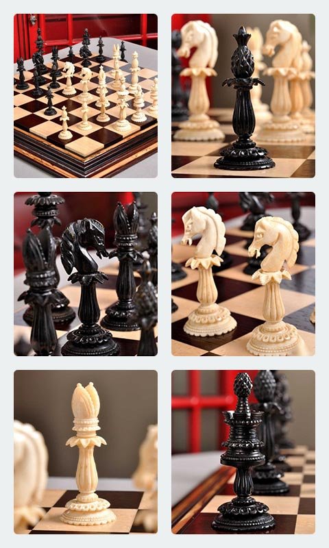 The Lund Anglo-Indian Reproduction Luxury Bone Chess Pieces 