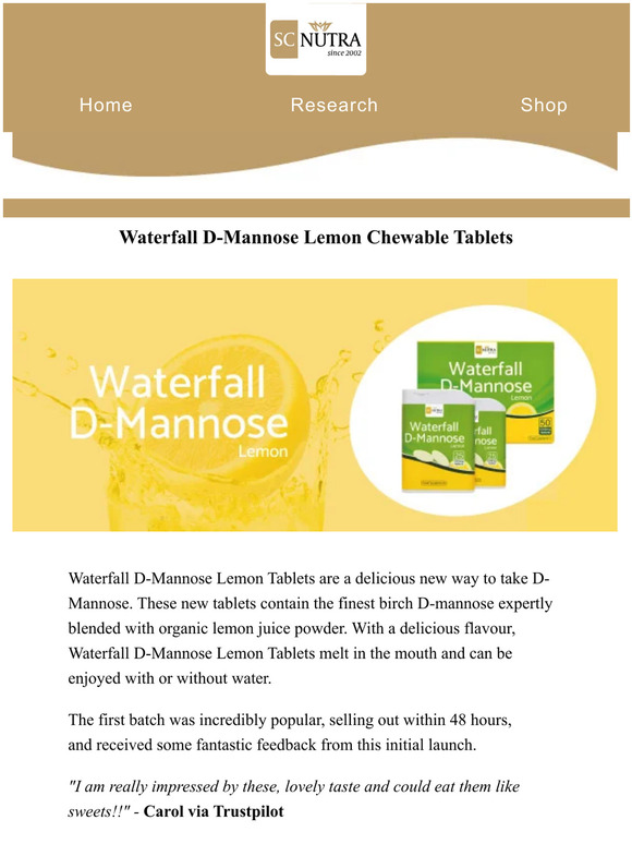 Back in stock: Waterfall D-Mannose Lemon Chewable Tablets & More