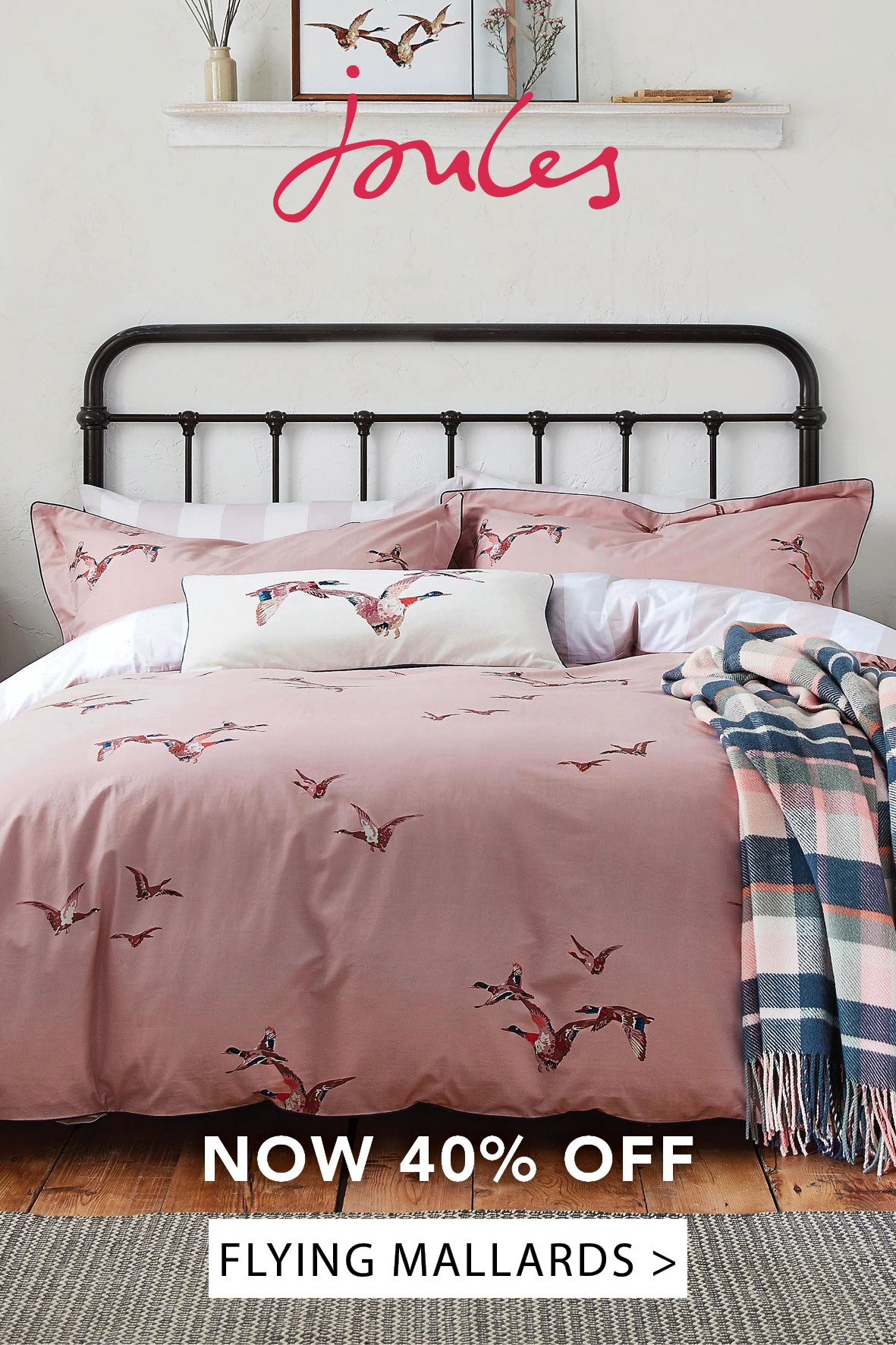 Joules Flying Mallards Bedding in Pink