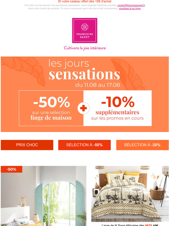 Les Jours Sensations continuent : -50% + -10% supplémentaires !