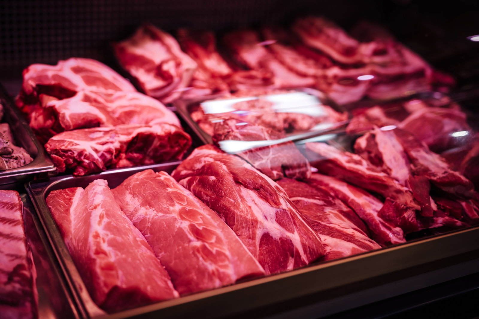 Meat counter with pork and beef