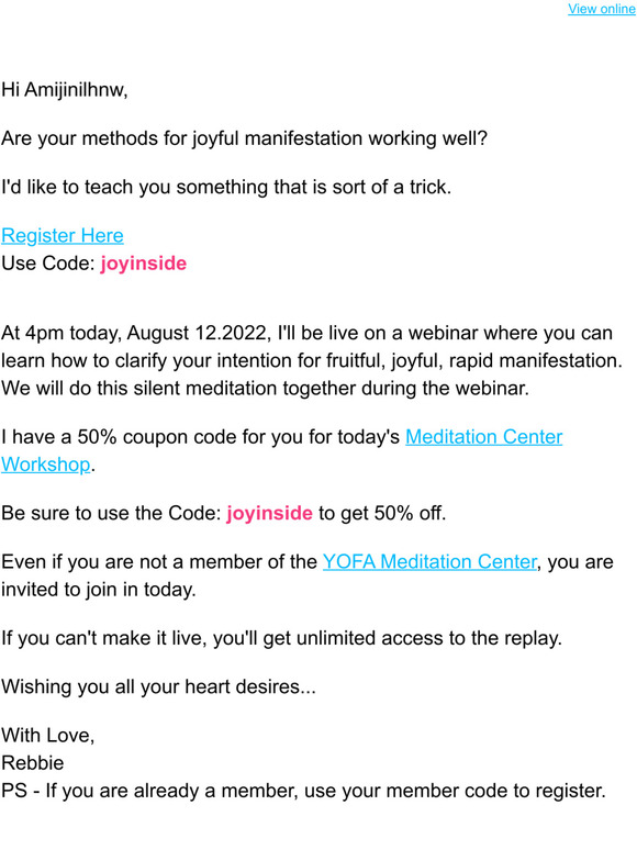 Manifestation Webinar Today 50% coupon inside