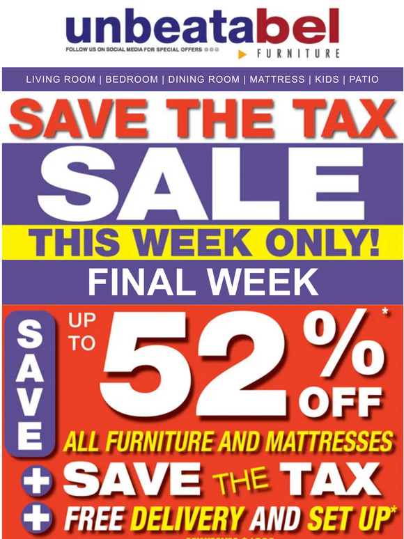 Final Days- TAX FREE Weekend Up To 50% OFF Save the Tax Plus Free Delivery