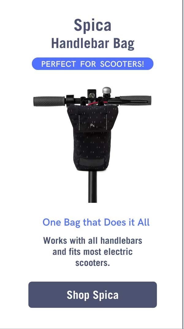 Spica Handlebar Bag. Perfect for Scooters! One bag that does it all. Works with all handlebars and fits most electric scooters. Shop Spica.