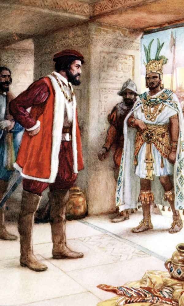 Hernán Cortés meeting Montezuma II