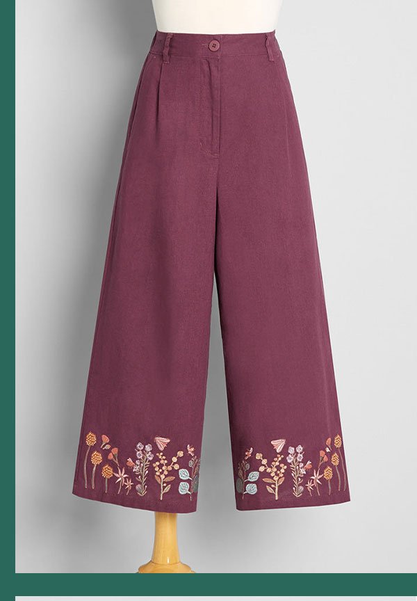 Botanical Bounty Embroidered Wide-Leg Pants