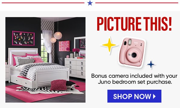 Kids Juno White 5 Pc Twin Lighted Upholstered Bedroom with Fujifilm Instax Camera
