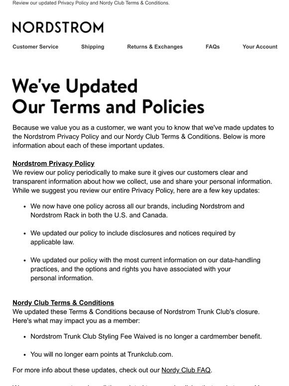 Nordstrom Updates to our terms and policies Milled